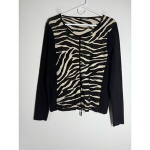 Monari Italia Womens Sz US 14 Black Zebra Print Cardigan Long Sleeve Full Zip
